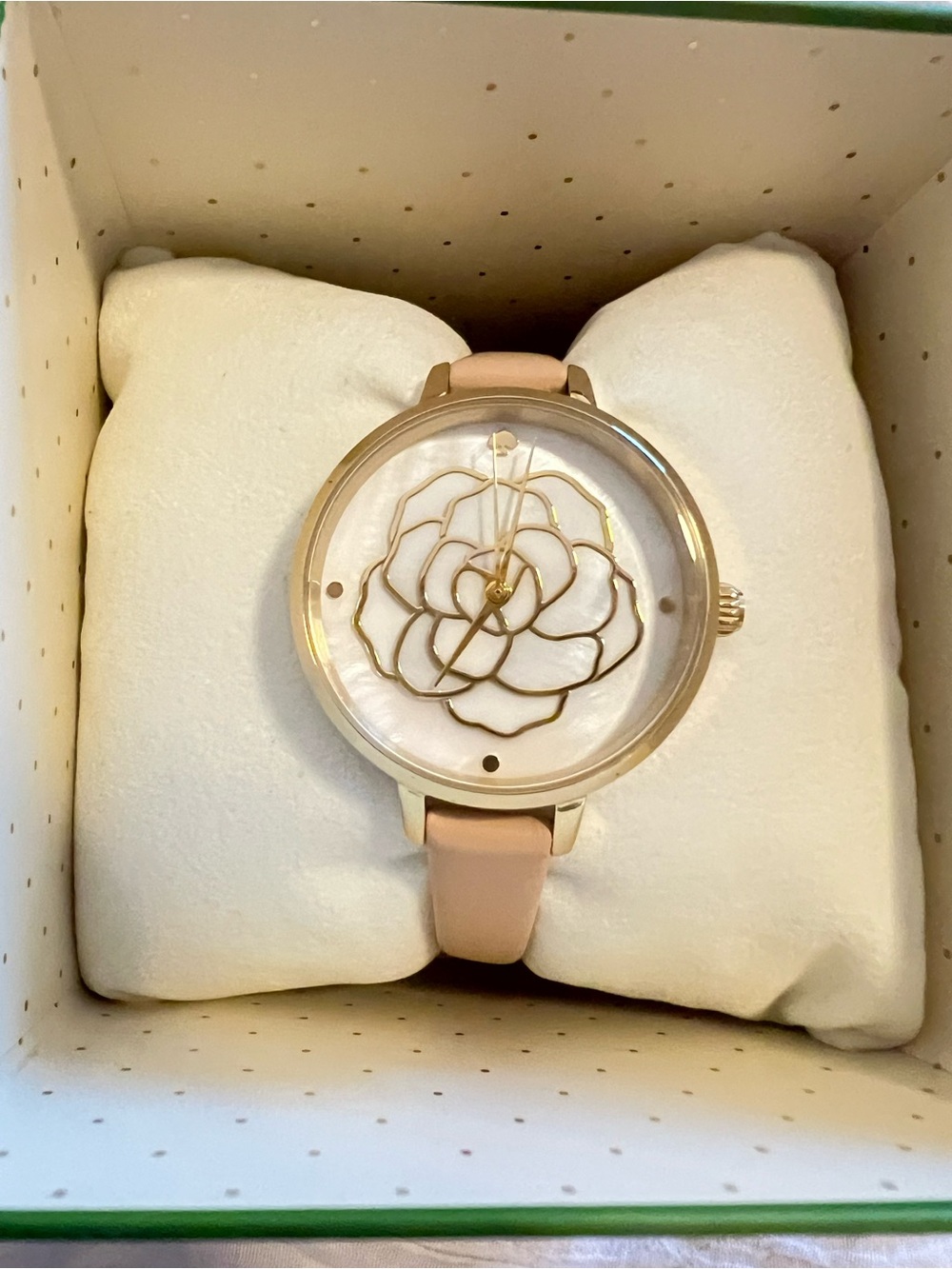 kate spade Pink Leather Strap Watch with Gold Floral Dial